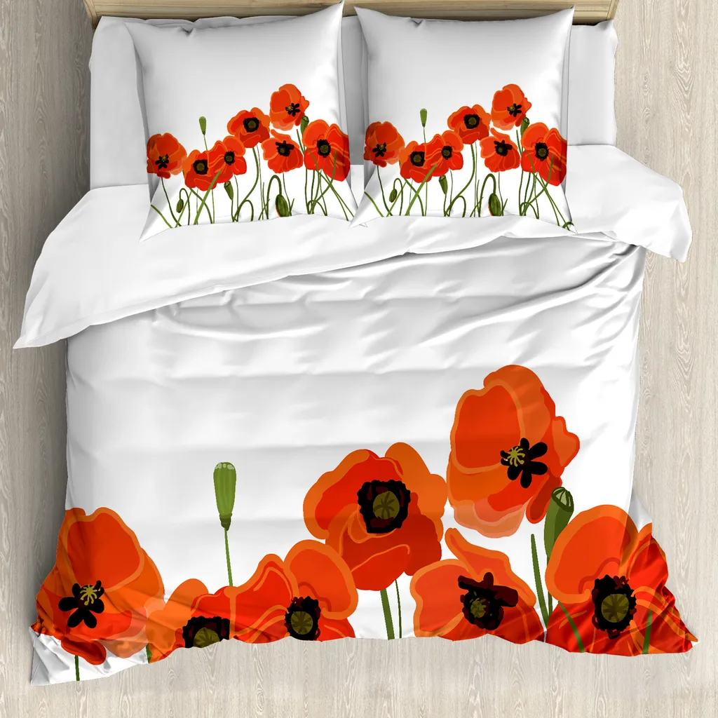 Housse de couette lit double ABAKUHAUS bouquet de fleurs vif anti-acarien
