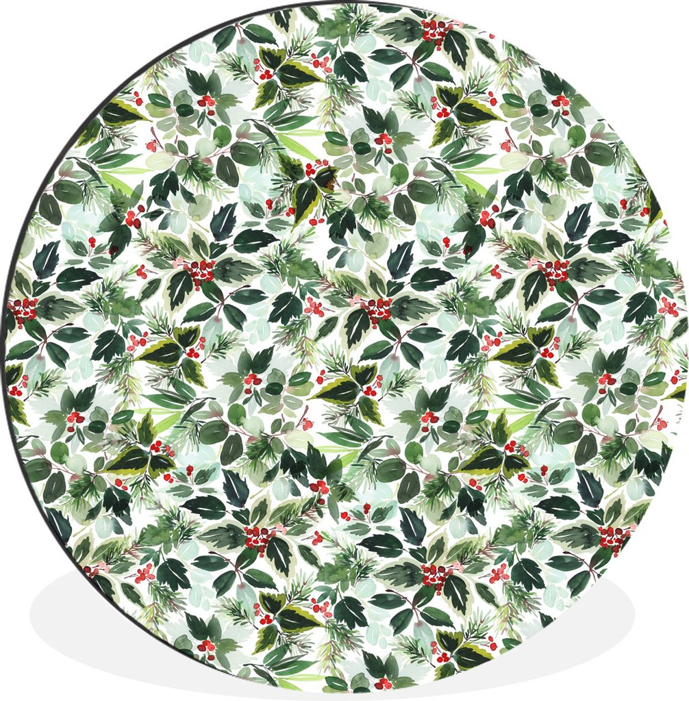 MuchoWow Aluminium Wandkreis Mistelzweig - Weihnachten - Muster Ø 30 cm Wanddeko Modern Wohnzimmer - Wand Bild - Wohnzimmer - Runde Bilder - Alu...