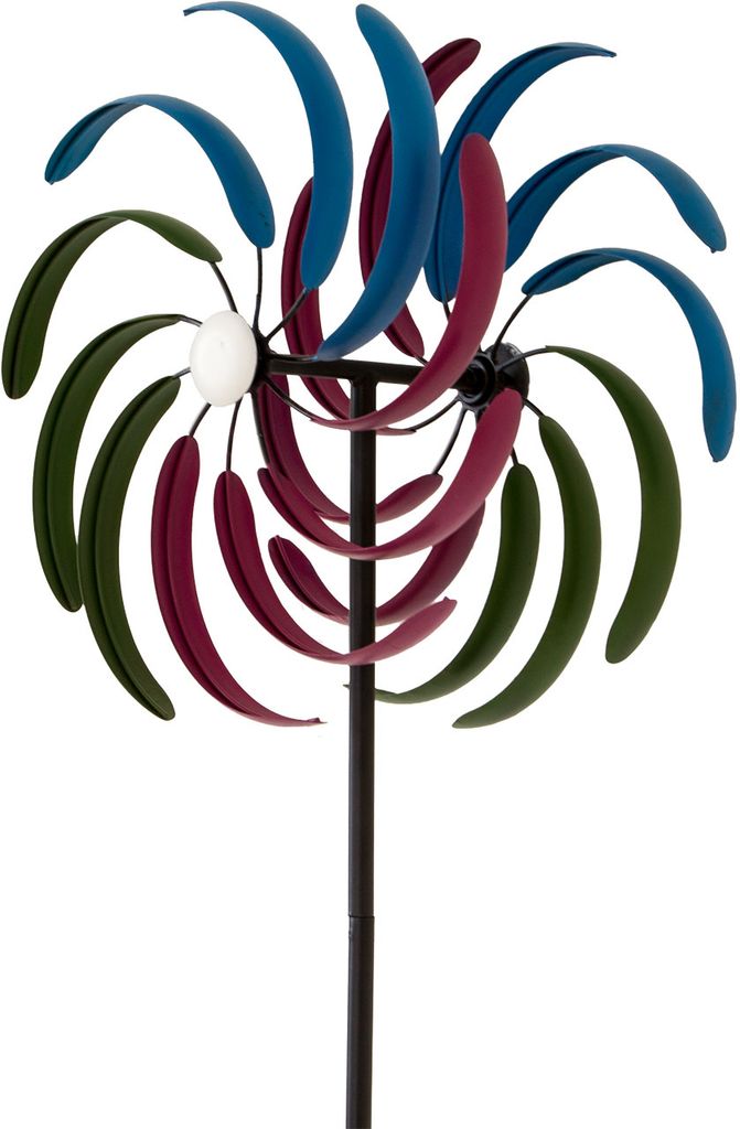 Doppel Windrad mehrfarbig Garten Stecker Terassen Dekoration Erdspieß H 210 cm 
