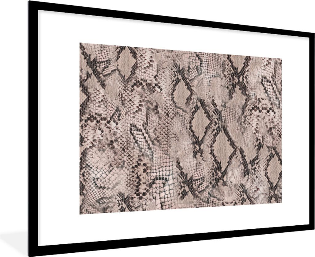 MuchoWow Gerahmtes Poster Tiermuster - Schlange - Grau 90x60 cm - Poster mit Schwarzem Bilderrahmen Wandposter Rahmen Foto Bilder - Wanddekoratio...