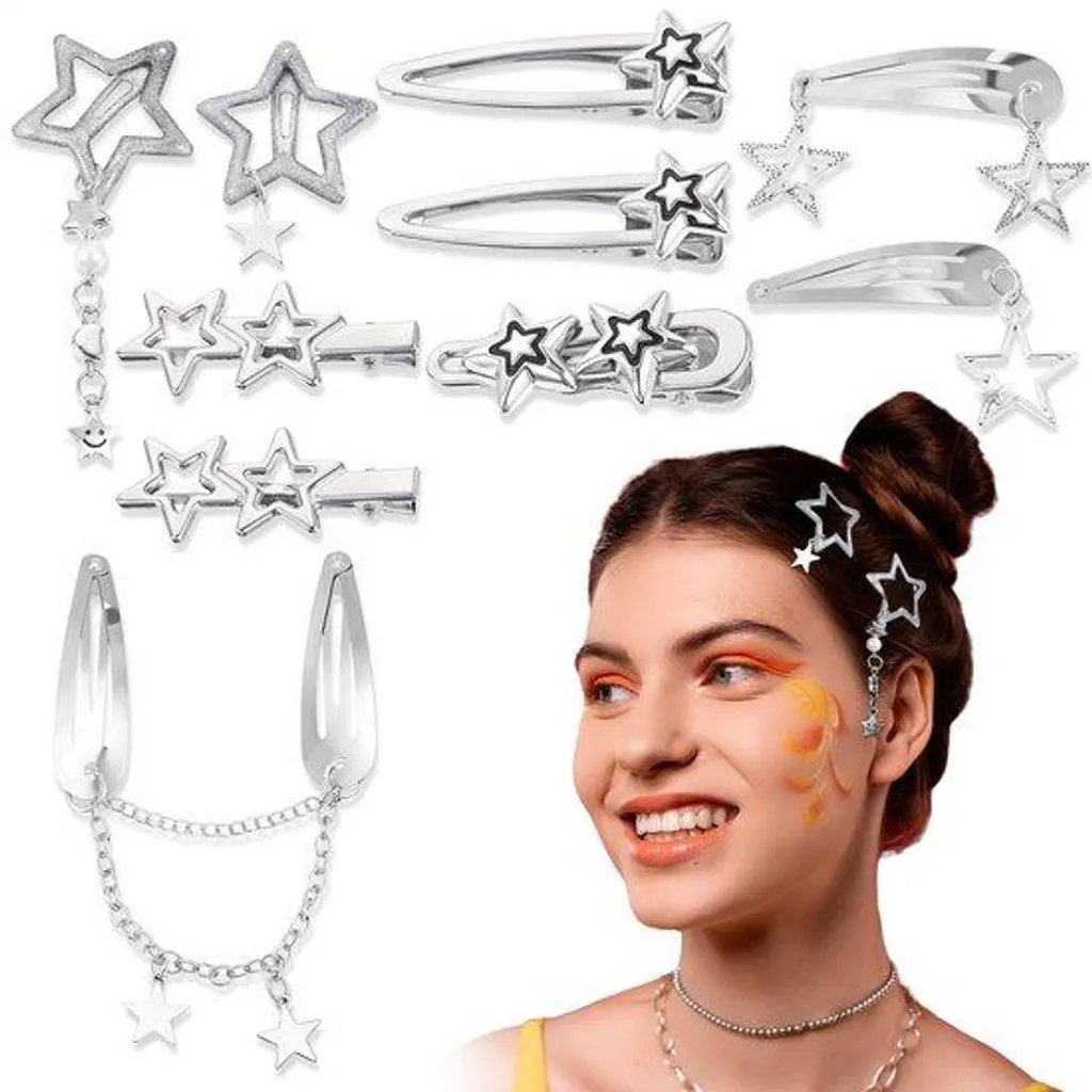 Lot de 10 barrettes étoiles argentées style Y2K pour femmes et filles