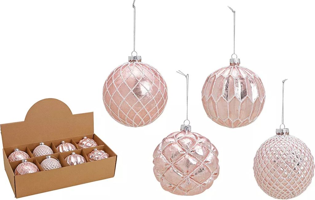 Weihnachtskugeln aus Glas Pink/Silber 10 cm