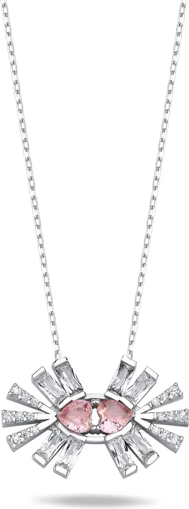Collier en argent rhodié pendentif cœur double zircone taille baguette