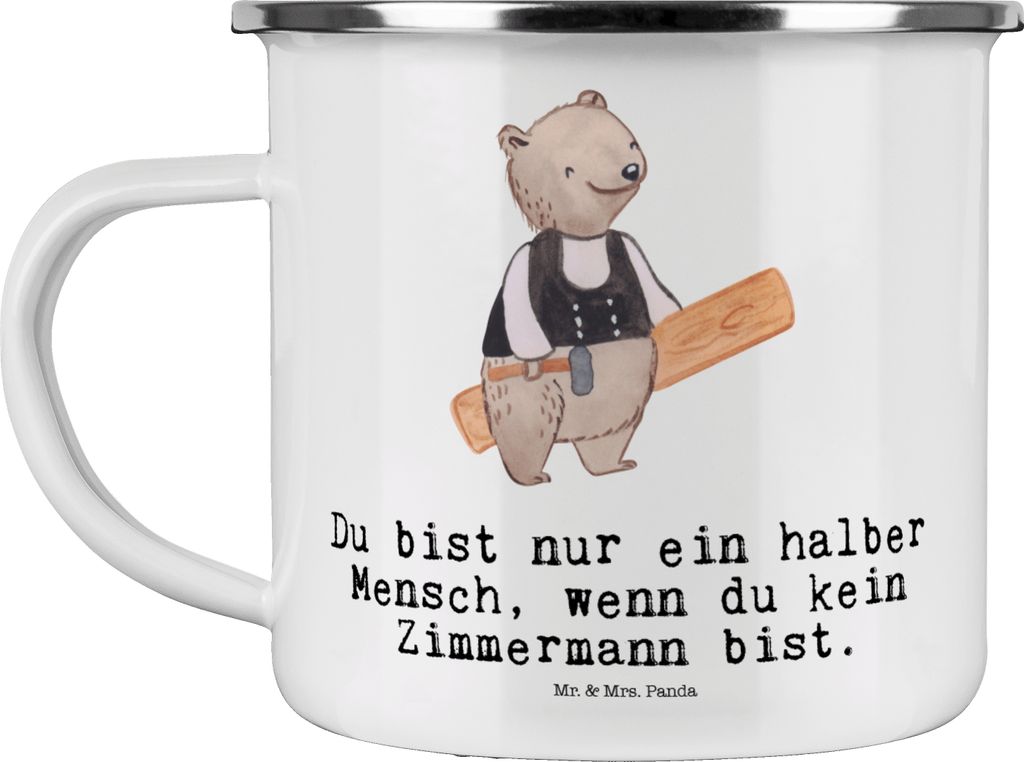 Mr. & Mrs. Panda Pott Zimmermann Herz - Weiß - Geschenk, wanderbecher, Emaille Tasse, becher, Haferl, Teetasse