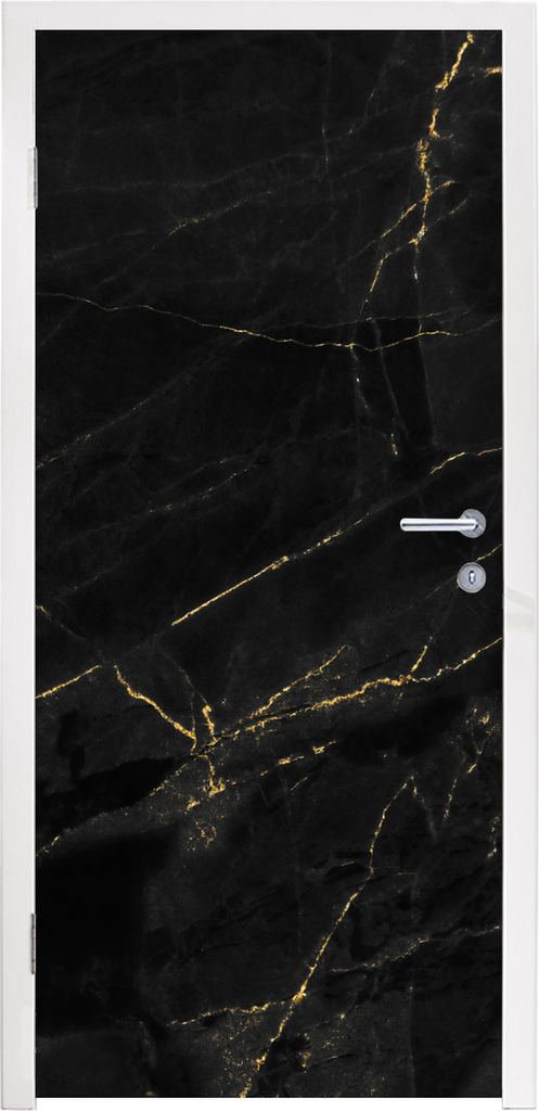 MuchoWow Türtapete Selbstklebende Türfolie Marmor - Schwarz - Gold - Chic - Marmoroptik - Design 80x205 cm Türposter Türaufkleber Klebefolie ...