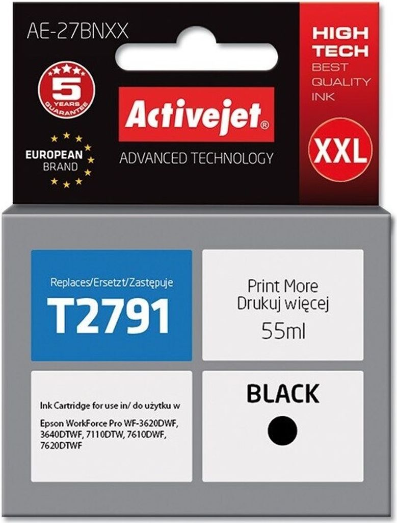 Activejet AE-27BNXX Tintenpatrone (Ersatz für Epson 27XXL T2791; Supreme; 55 ml; Schwarz)