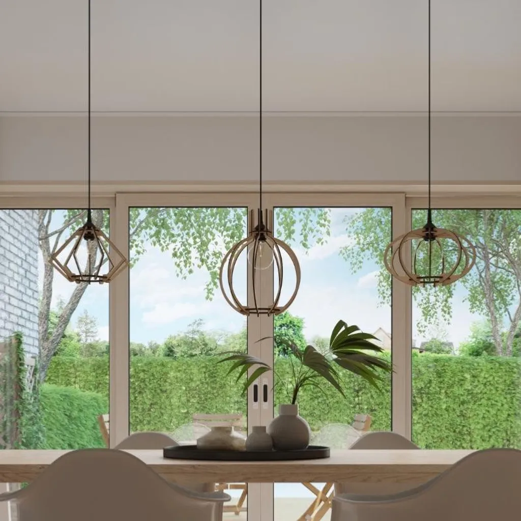 Suspension Bois Prisme Style Scandinave E27 - Finition Naturelle 30cm