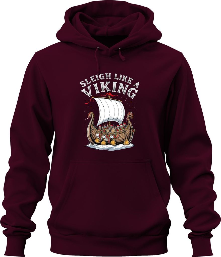 Sleigh Like A Viking Wikinger Schiff Weihnachten lustig Retro Uni Hoodie Kapuzenpullover, Burgundy, 3XL