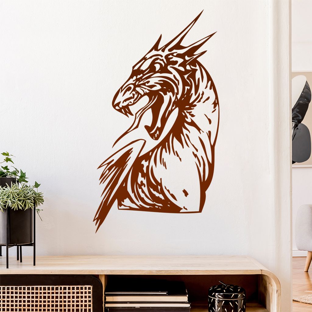 Drachen Kopf Wandtattoo in 6 Größen - Wandaufkleber Wall Sticker - Dekoration, Küche, Wohnzimmer, Schlafzimmer, Badezimmer