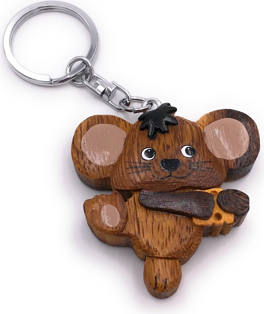 Onwomania Schlüsselanhänger aus Holz Käsemaus Maus Nagetier Produktbild 