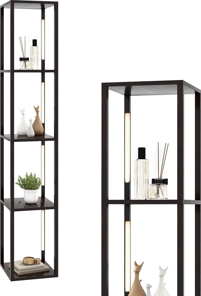 Lampe sur pied étagère en bois marron 163cm avec éclairage LED modulable