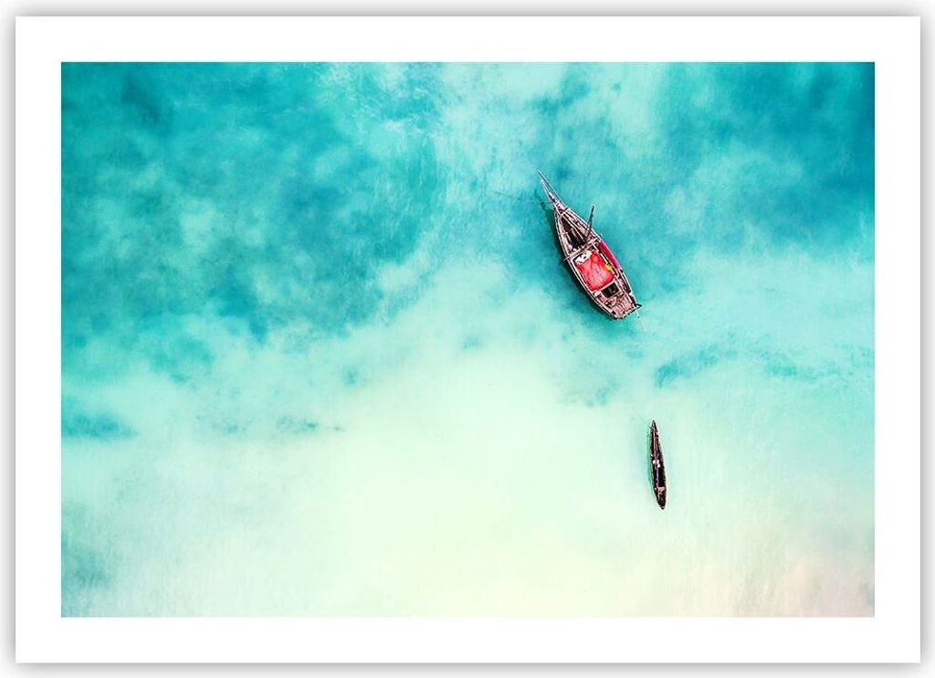 Poster - Poster ohne Rahmen - Insel Boot Schiff Ozean - 70x50 cm - Wand Bild - Wanddeko - Wandbilder - Kunstposter - Wandposter - Bilder - Kunstdru...