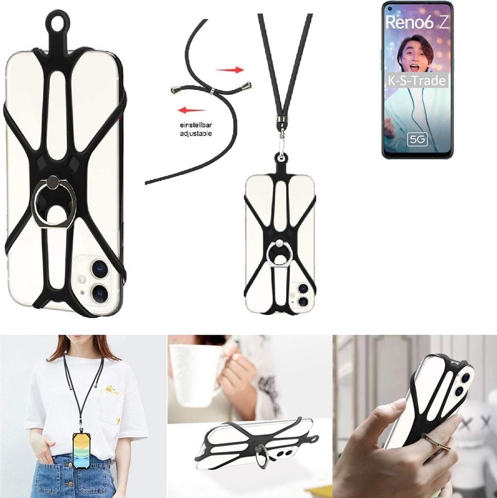 K-S-Trade 3in1 Handykette Handyband Handykordel Halsband Smartphone-Ring Handy-Ring kompatibel mit Oppo Reno6 Z 5G Fingerhalterung Handyring