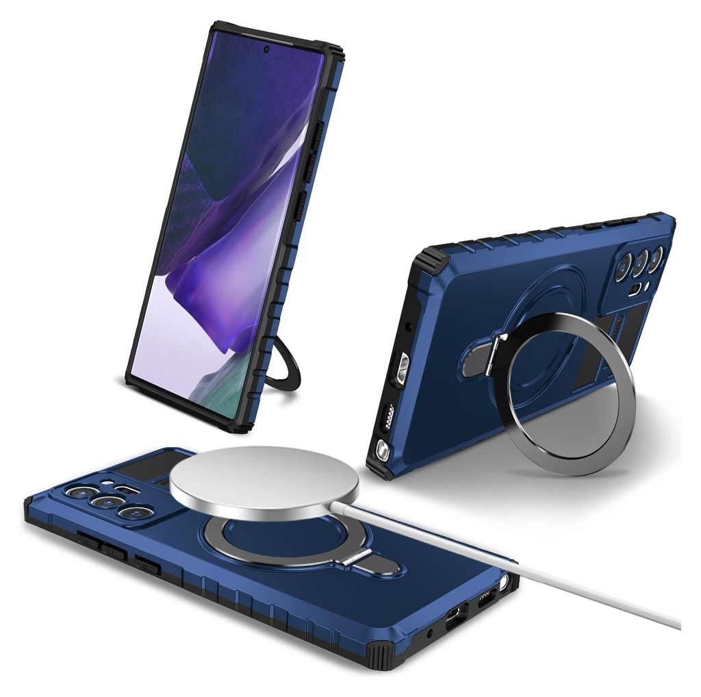 Für Samsung Galaxy Note 20 Ultra 5G Hülle Magsafe Magnetisch Ring Ständer Schutzhülle, Dual Layer Handyhülle Blau