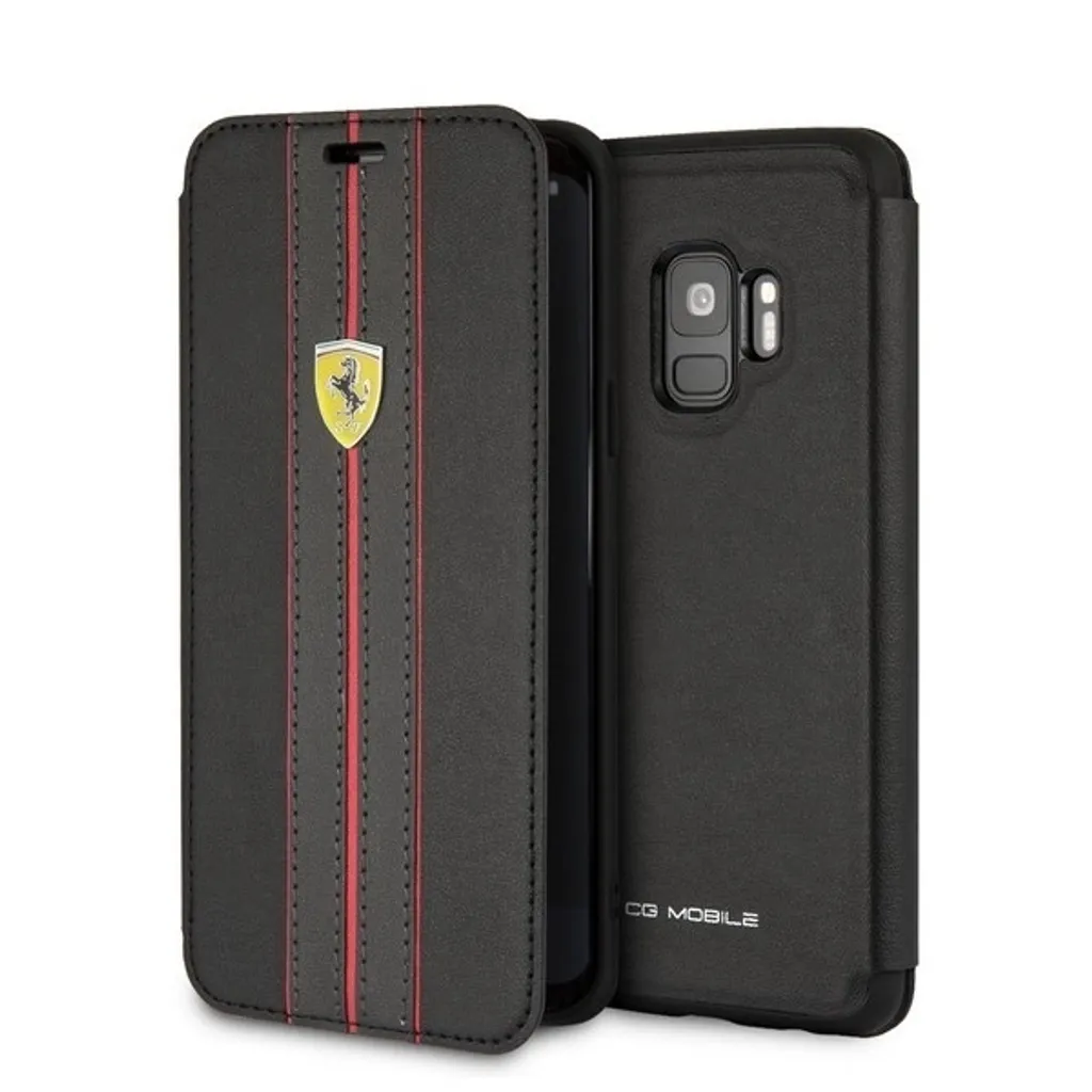 Custodia Ferrari Samsung S9 Urban Book Originale - Vera Pelle Nera