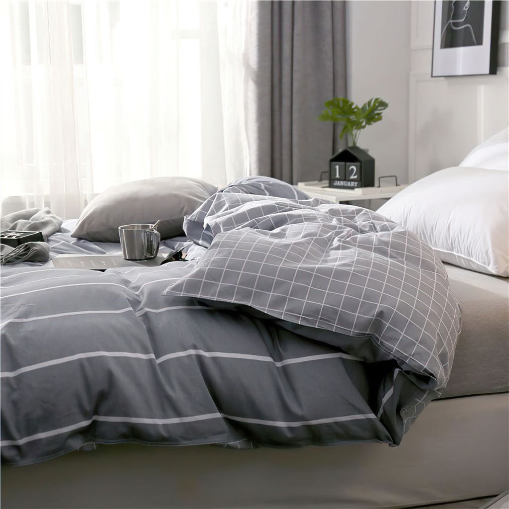 Bettwäsche 155x220cm Bettbezug, 2teilig Set Grau Gestreift Produktbild 3