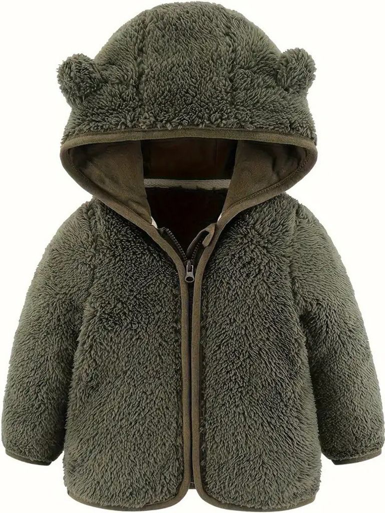 Cozy Bear-Ear Hooded Jacket for Toddlers - Girls & Boys Zip-Up Teddy Sweater - Warm Winter Outerwear, 100/18-24M