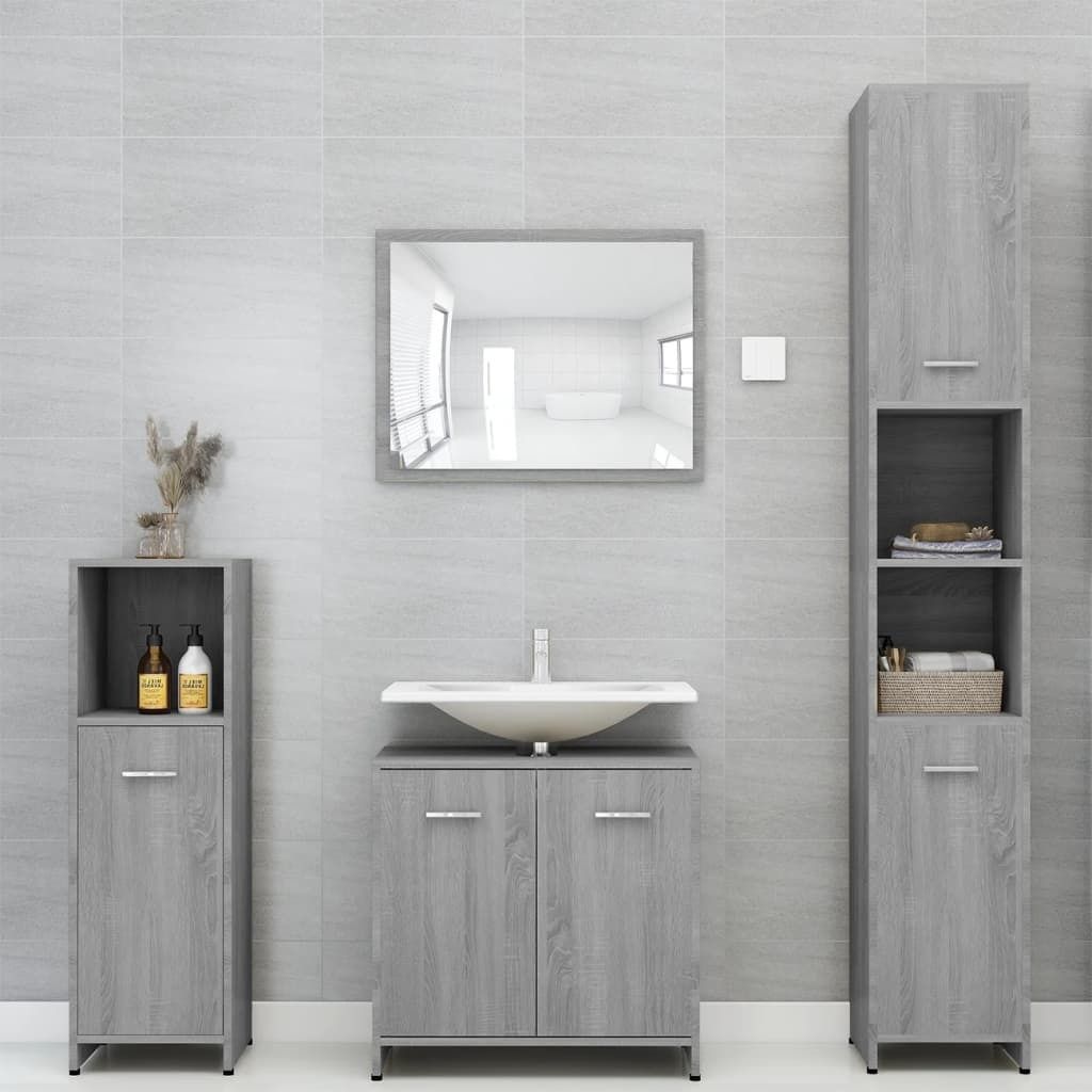 "2026 Aktion"Badschrank - CLORIS - Badezimmerschrank - schlichte Design - Grau Sonoma 30x30x95 cm Holzwerkstoff - DEMöbel6003933