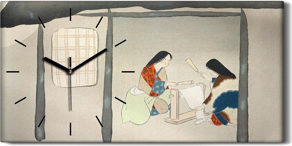 Leinwand Uhr Küche Wohnzimmer Bild 60x30 Malerei Abstrakte Asiatisch Hütten Frau - schwarze Hände
