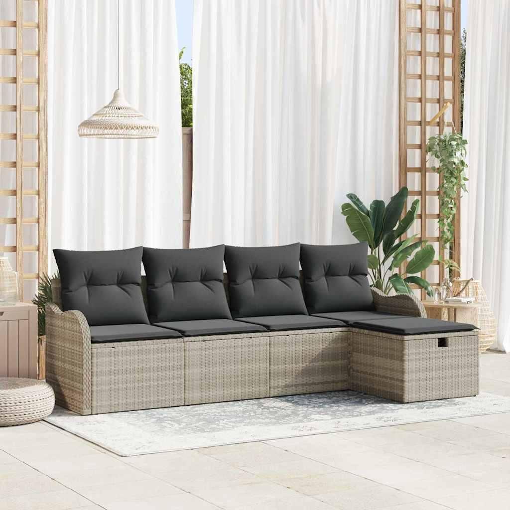 Maison Exclusive - Garten-Sofa-Set mit Kissen 5 pcs Hellgrau Poly Rattan