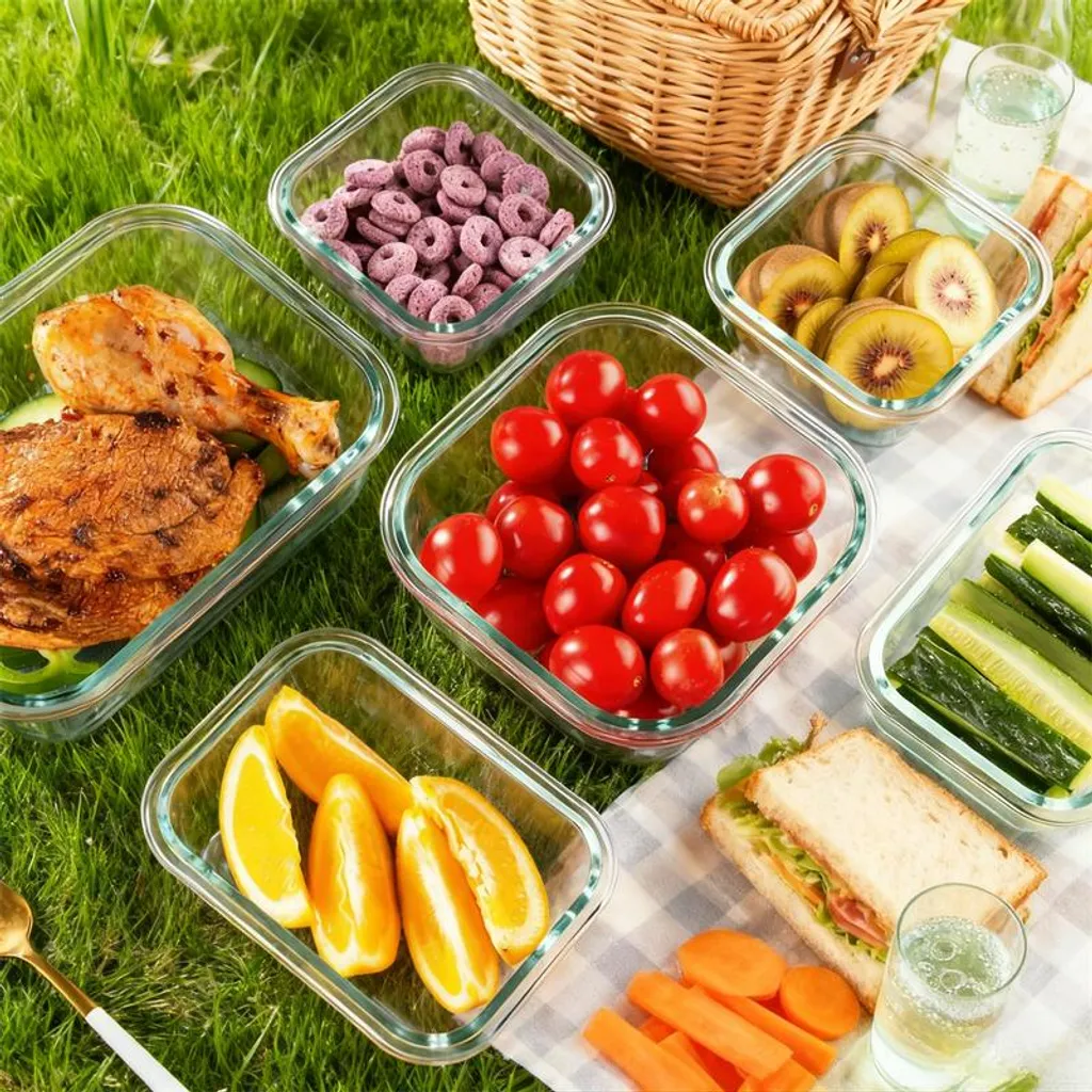 12 pezzi contenitori per alimenti in vetro, con coperchio, di varie dimensioni Set di barattoli per la conservazione, scatole per il pranzo ermetiche e a prova di perdite, scatole per la preparazione dei pasti, nere. - 6