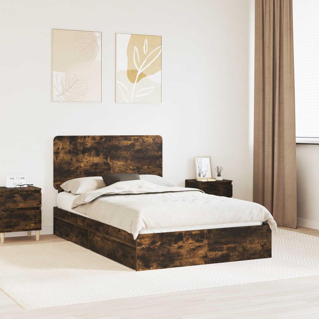Maison Exclusive - Aufbewahrungsbett Geräucherte Eiche 120 x 190 cm Holzwerkstoff