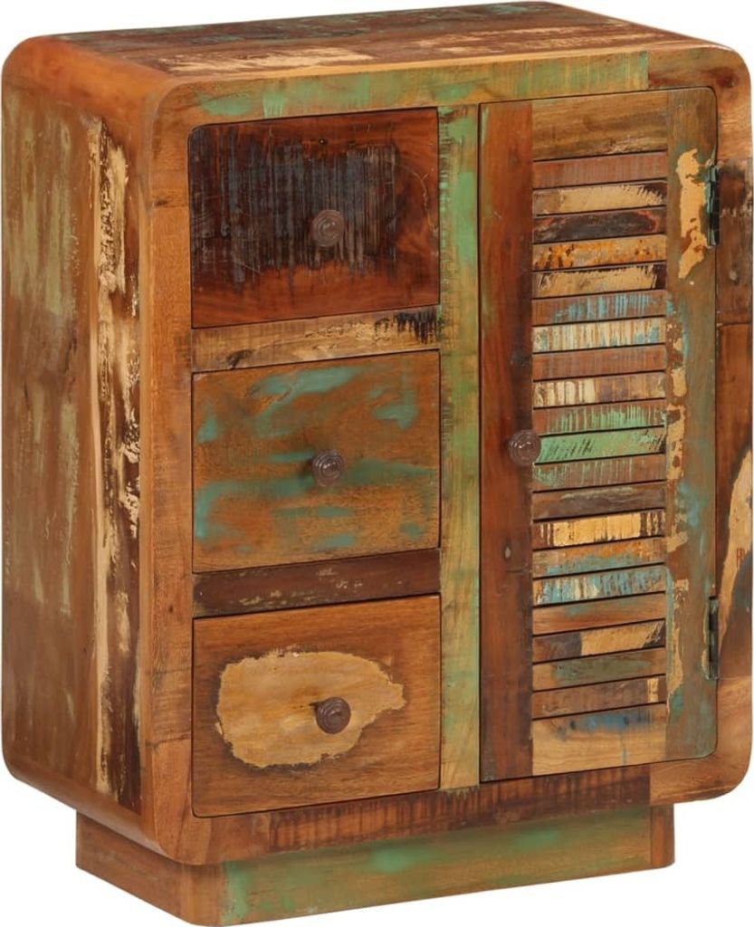 "Rabatt" Mehrzweckschrank/Vitrine/Sideboard - Modernes Design - mit 3 Schubladen 55x30x70 cm Altholz Massiv - Kommoden CC16030