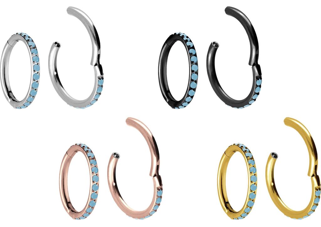 Ohrpiercing, Nasenpiercing, Septum Piercing Titan Segmentring Clicker EINGEFASSTE SYNTHETISCHE TÜRKISE Silber Innendurchmesser: 6 mm