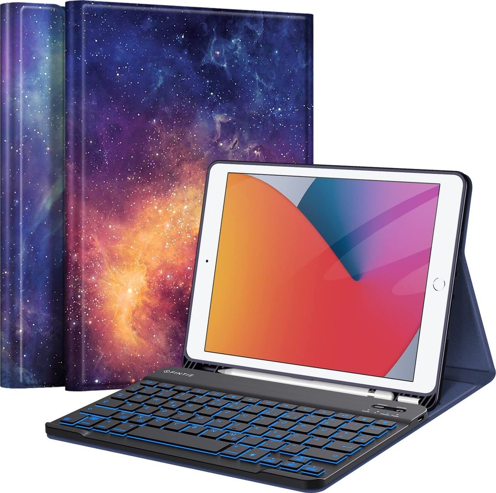 Fintie Hülle mit Tastatur für iPad 9. / 8. / 7. Generation (10.2 Zoll, 2021/2020/2019), Beleuchtete Magnetisch Abnehmbarer Tastatur mit Schutzhü...