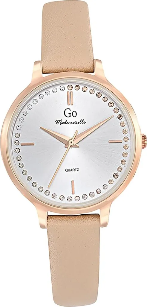 Montre analogique pour femme beige avec bracelet en cuir véritable
