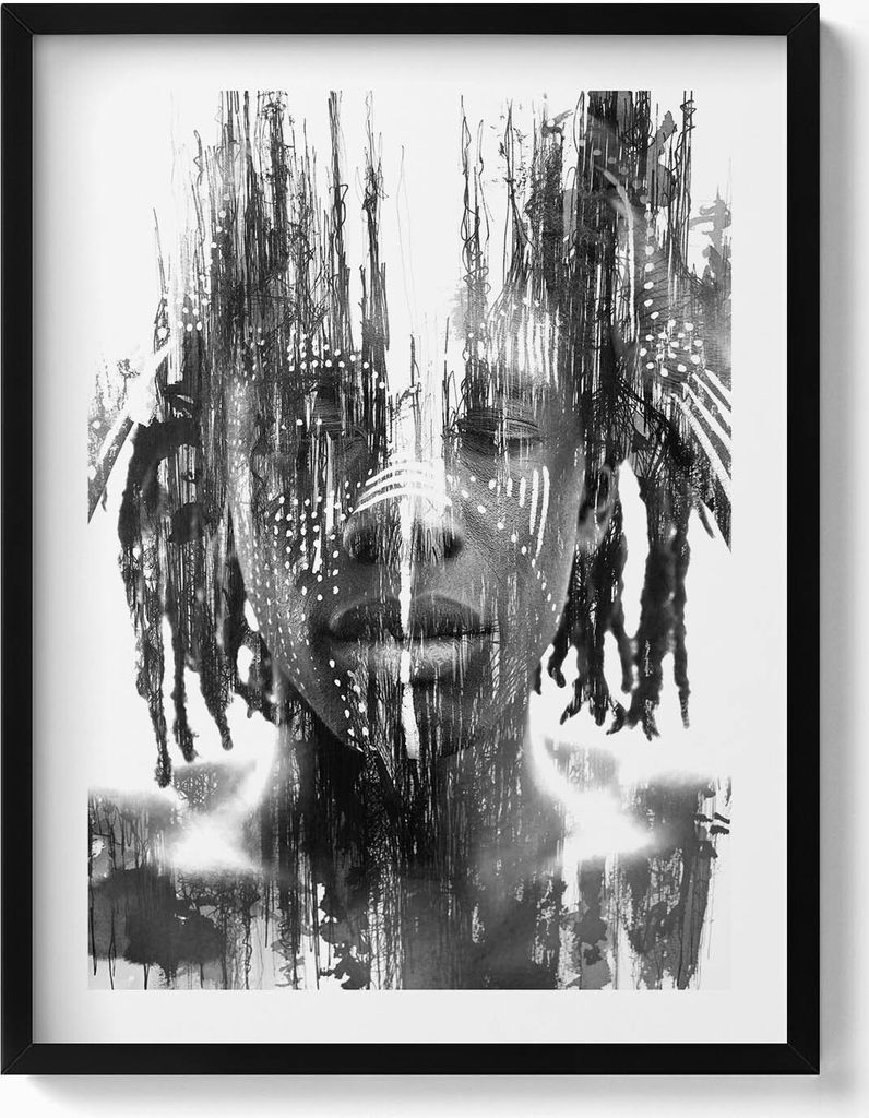 Illustration eines einheimischen Afrikaners– Wandbild mit Rahmen – Gerahmtes Bild – Wanddekoration – 60x80 cm – Schwarz Rahmen