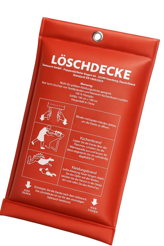 Extra große Löschdecke - 160cm x 180cm, Alternative zum Feuerlöscher für Zuhause, Feuerlöschdecke statt Feuerlöschspray, Küche, Notfallausr...