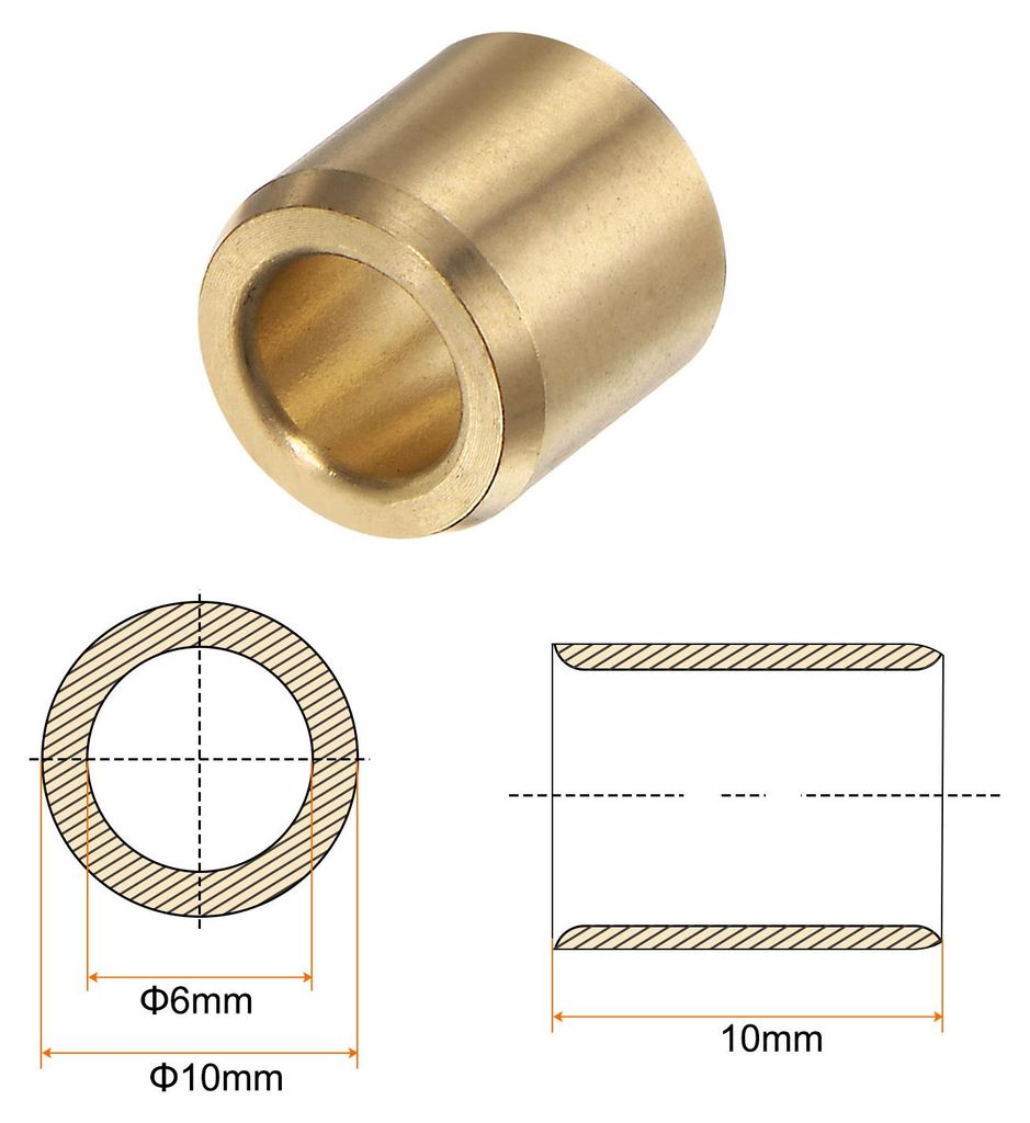 2Stk Hš¹lse Lager 6mm x 10mm x 10mm Gerollte ?lfreie Buchsen Messing Legierung
