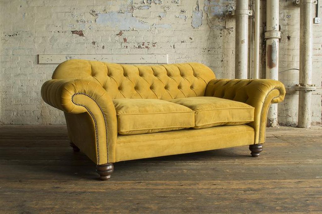 Stoff Sofas Classic Polser Möbel Sofa 2 Sitzer Chesterfield Gelb Neu Textil Neu