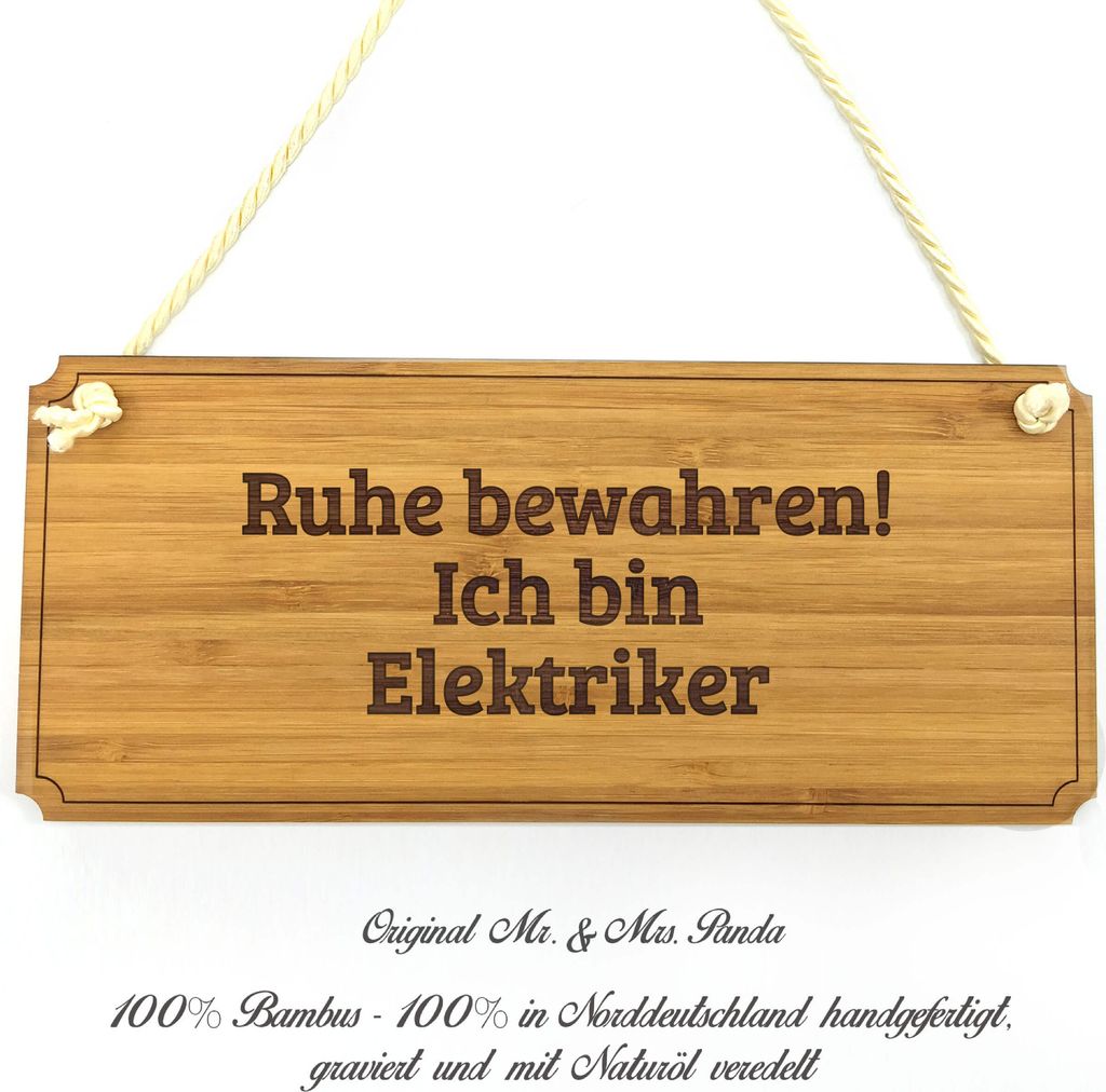 Mr. & Mrs. Panda Schild Elektriker - Geschenk, Graviert, Holz Türschild, Wegweiser, Landhaus, Geschenkidee, Shabby, Beruf, Schenken, Hinweisschild...