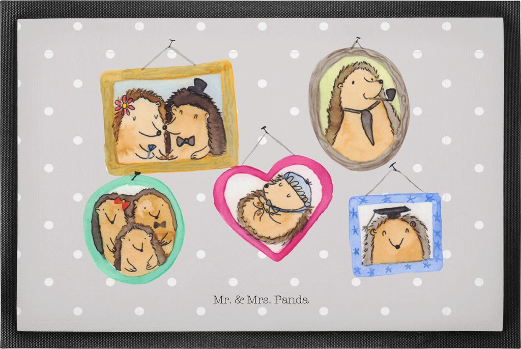 Mr. & Mrs. Panda Sauberlaufmatte Igel Familie 50 x 75 cm - Grau Pastell - Geschenk, Liebe, Fussmatte, Schmutzfangmatte, Fußabtreter, Muttertag, Bi...