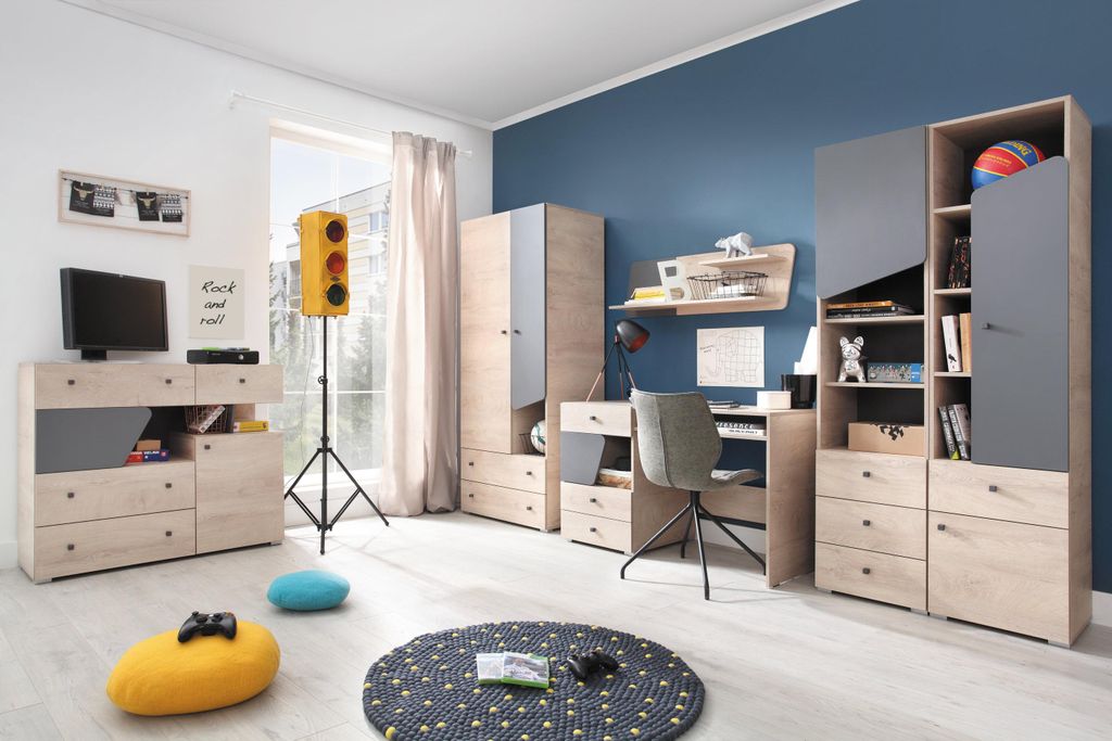 Schlafzimmer Set – 6 Teile – DELTA System – Kleiderschrank – Standregal – Standregal – Schreibtisch – REGAL – Kommode – Artisan E...