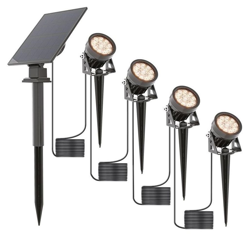 hoftronic Solar Gartenstrahler 4x 2W 3000K IP65 Schwarz Produktbild 