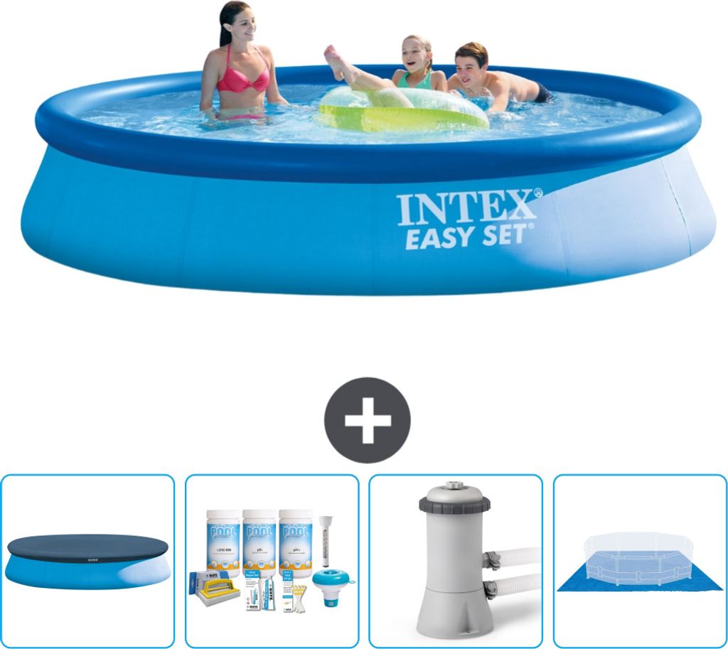 Intex runder aufblasbarer Easy Set-Pool – 396 x 84 cm – Blau – im Lieferumfang enthalten Abdeckung - Wartungspaket - Filterpumpe für Schwimm...