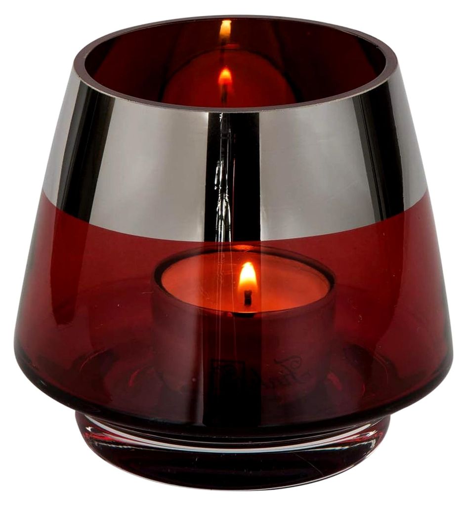Teelichthalter Jona - Windlicht - Rot - mit Platinrand - Glas - Mundgeblasen - Maße (ØxH): 11 x 9 cm