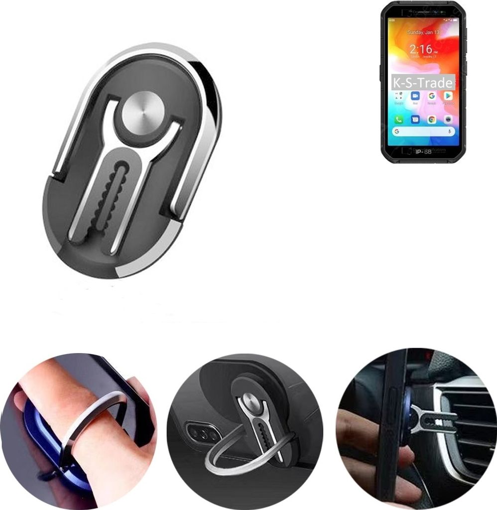 K-S-Trade 3in1 Smartphone-Ring Handy-Ring kompatibel mit Ulefone Armor X7 Fingerhalterung Handyring Tischständer Lüftungsgitter-Halterung Tisch