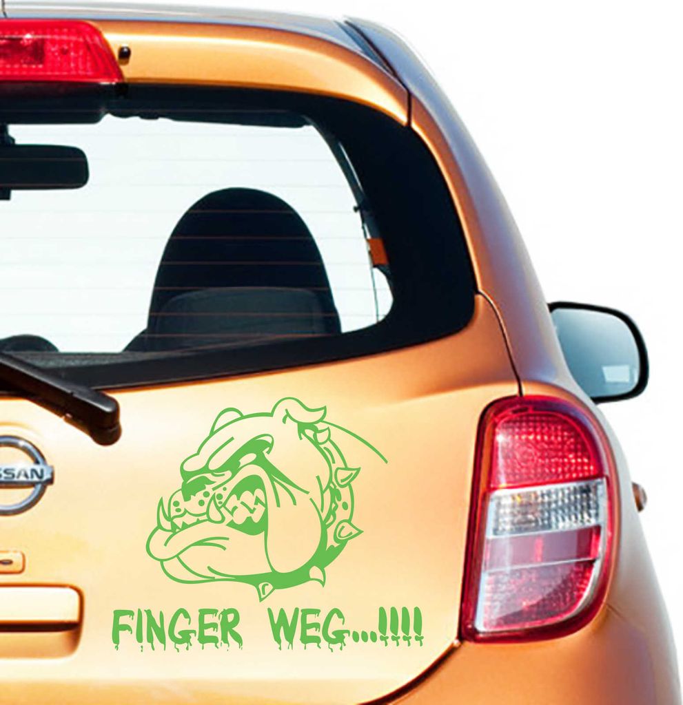 Aufkleber - Autoaufkleber "Finger Weg!" 30cm x 36cm lindgrün - Tuning Carystyling Heckscheibe Auto