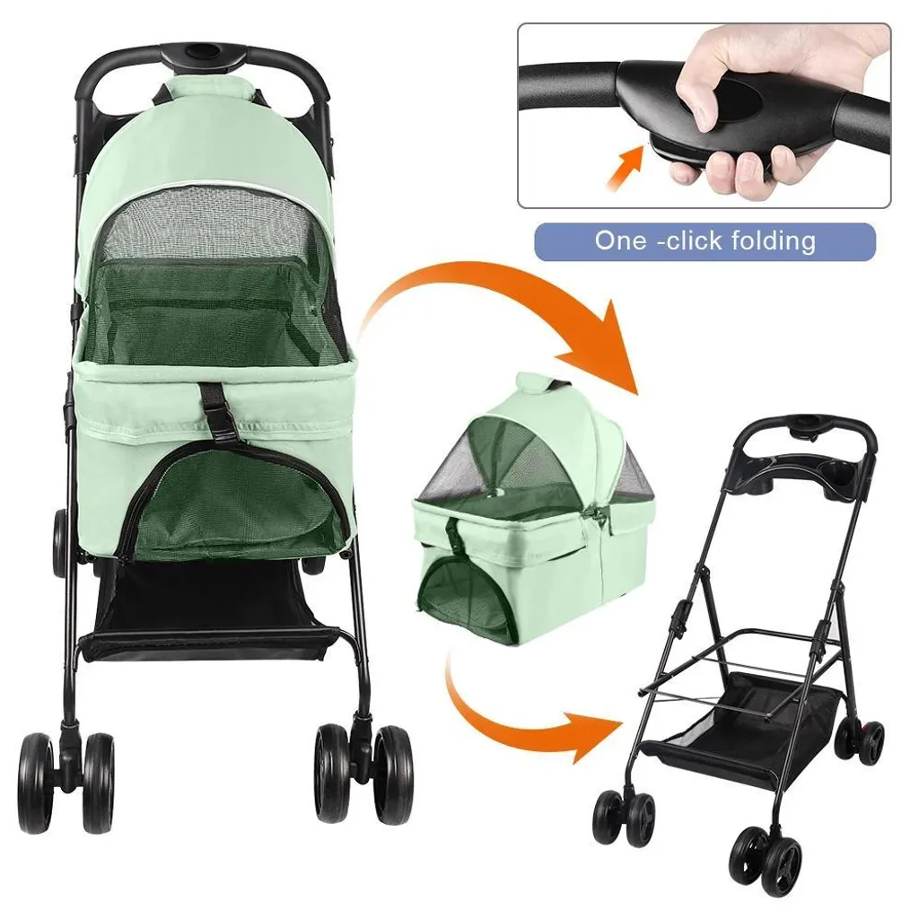 Poussette pour chien pliable et légère Olive - Modèle Compact 4 Roues