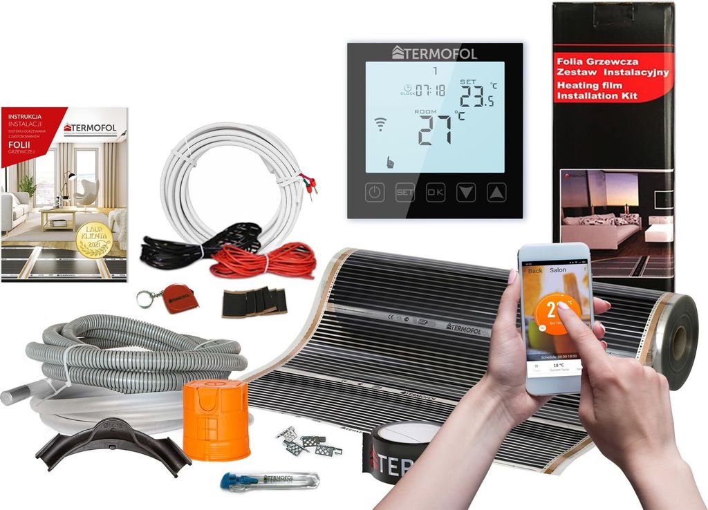 Termofol Elektrische Fußbodenheizung Heizfolie 230V mit Thermostat WiFi Schwarz, Leistung 140 W/m2, 8 m²