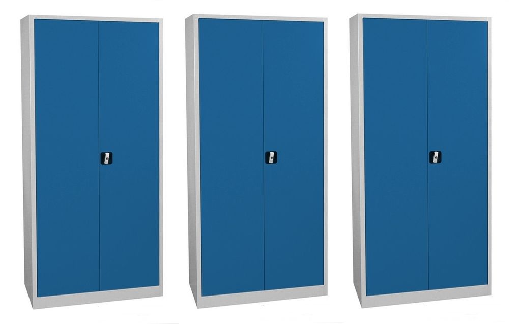 3x Aktenschrank Flügeltürenschrank 180x80x38cm Schrank XXL blau Stahlblech Lagerschrank abschließbar Büroschrank Werkzeugschrank 4 Fachböden/4...