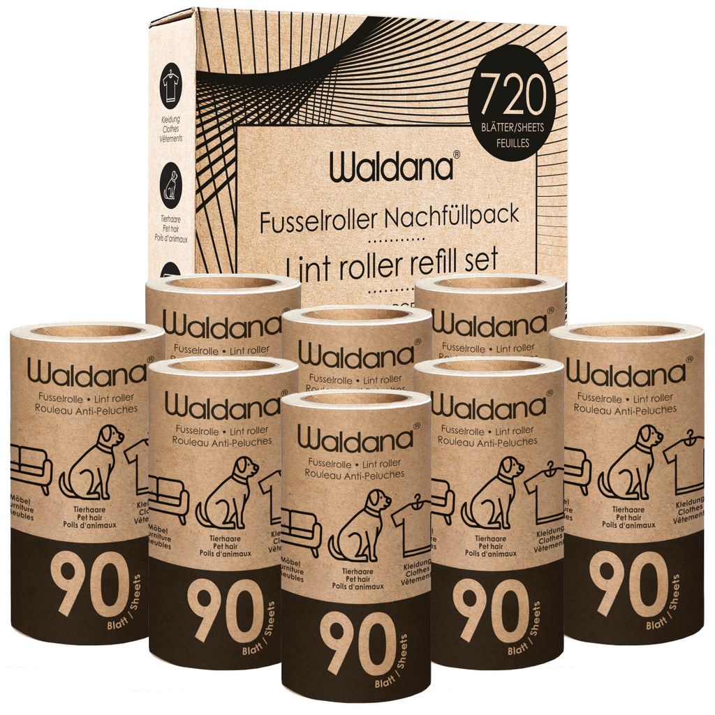 Waldana Ersatz Fusselrolle Nachfüllpack Fusselroller 8 x 90 Blatt - 720 Blatt