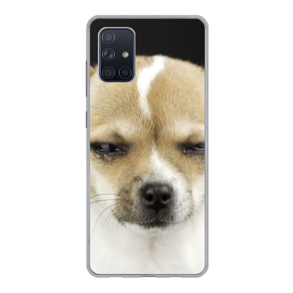 MuchoWow Handyhülle Schutzhülle Hülle für Samsung Galaxy A51 Weinender Hund auf schwarzem Hintergrund Silikon Softcase Handy Hülle