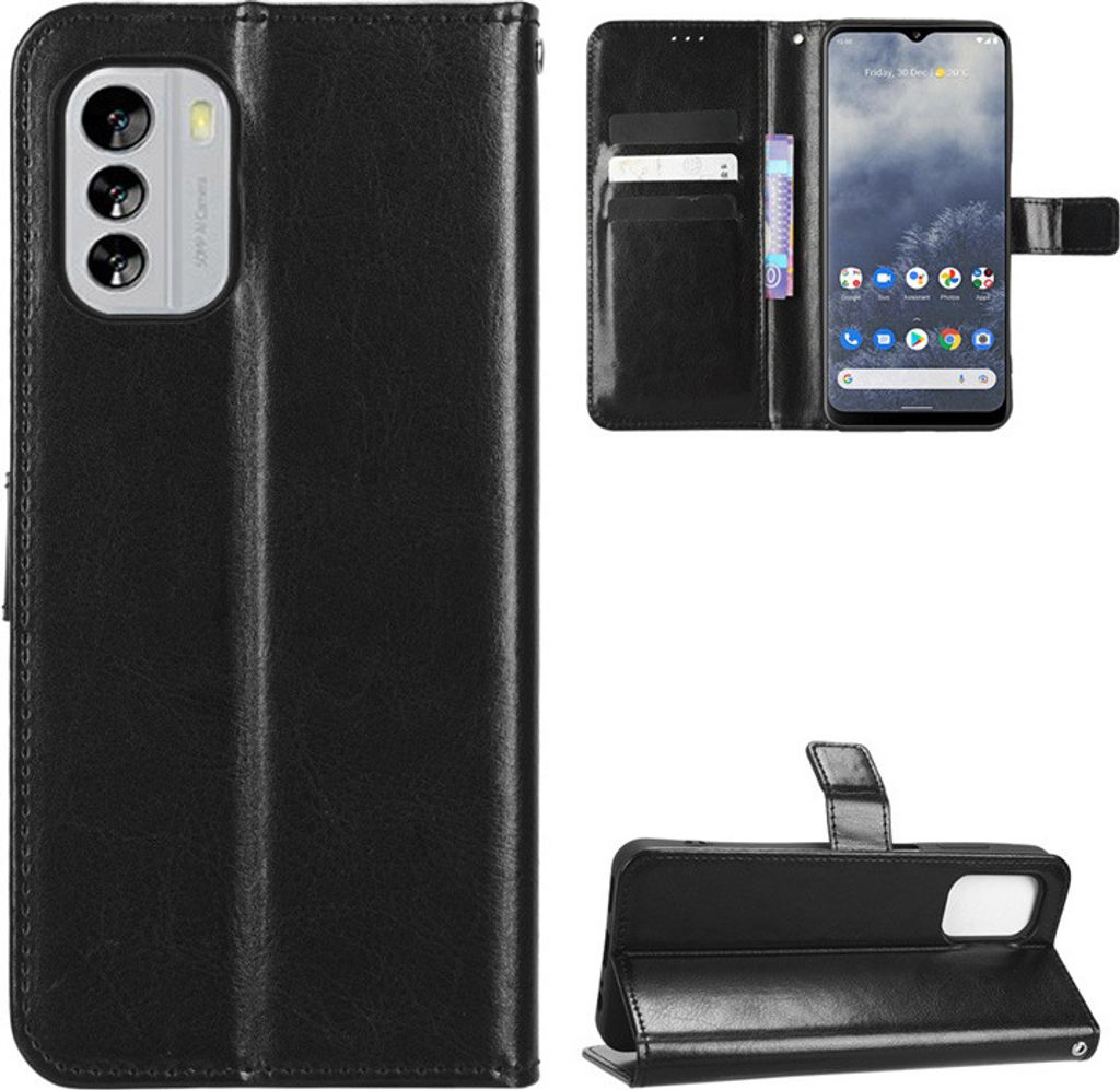 Für Nokia G60 Leder SchutzHülle Schwarz