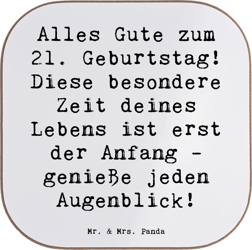 Mr. & Mrs. Panda Untersetzer Glas Spruch 21. Geburtstag Freude - Weiß - Geschenk, festliche Party, für Gläser, Alter, Tischschoner, Nachhaltig, ...