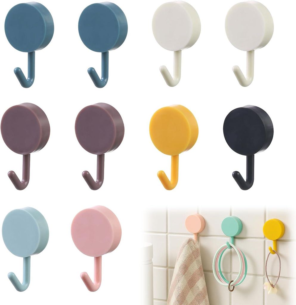10 kleine, farbenfrohe Wandhaken, kein Bohren oder Nägel erforderlich, für Badezimmer, Küche, Decke, Bademäntel